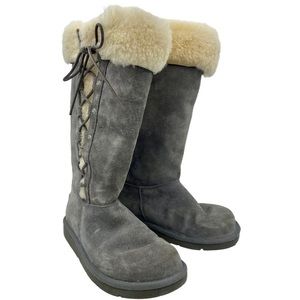 💗UGG Genuine Leather + Sheepskin Sude Lace Up Tall (14”) Boots